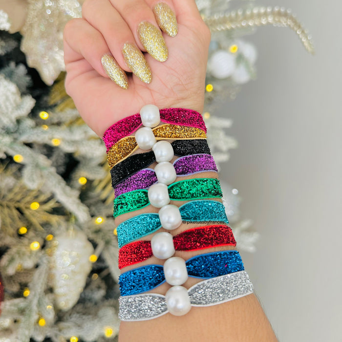 Brillo• Pulsera de Perla• 15 colores para escoger de cinta • Estiran