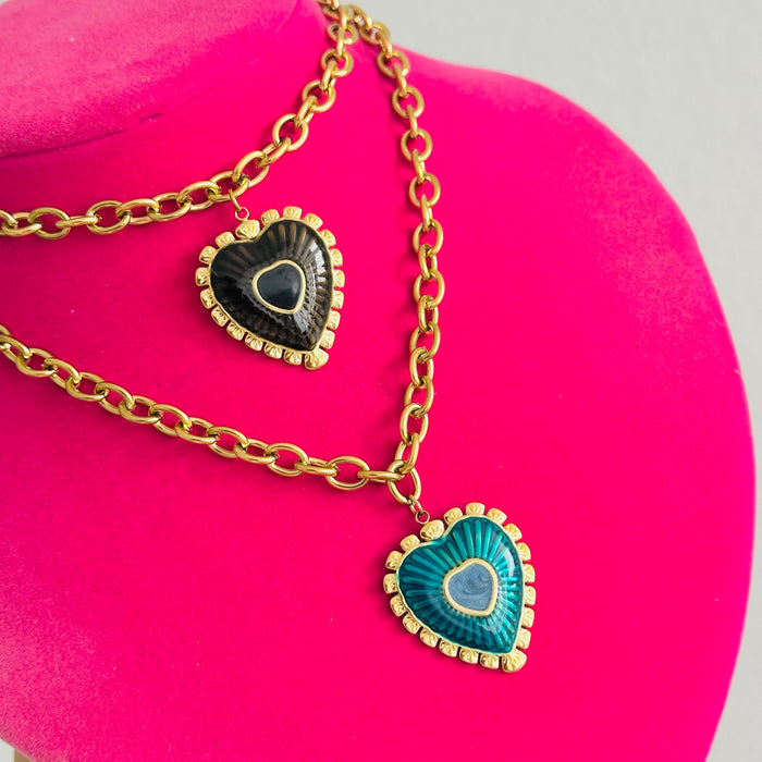 Heart Collar • Black or Turquesa