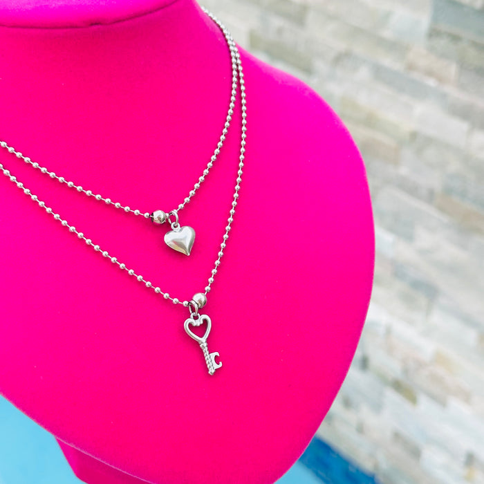 Dúo de Cadenas Corazón + llave • incluye las 2 cadenas