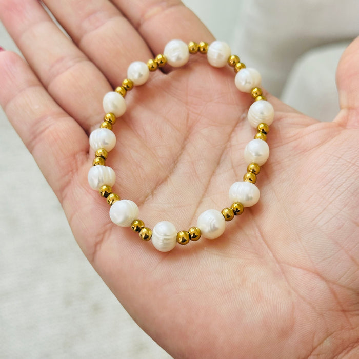Pearl + Gold • Spandex Bracelet