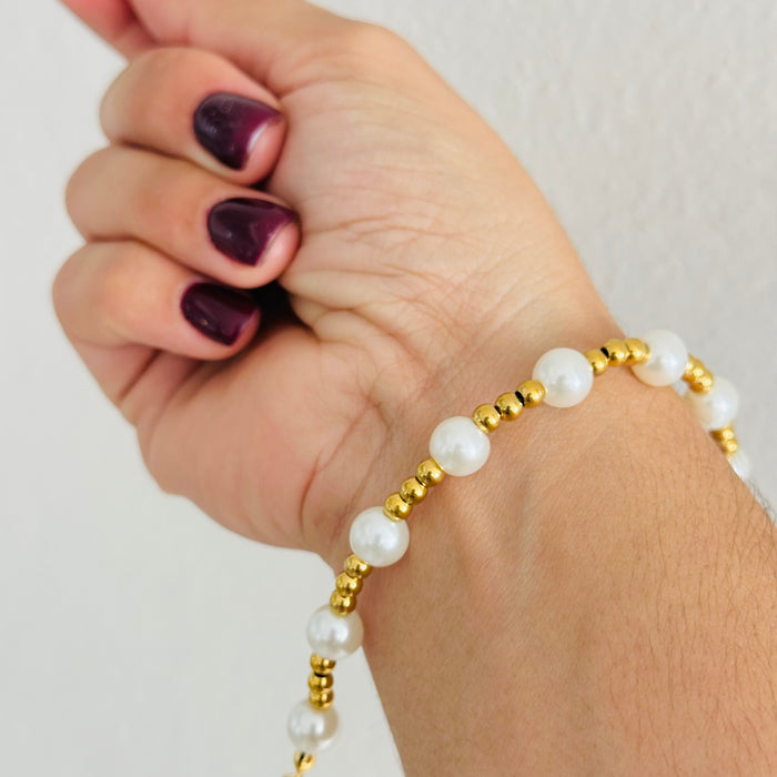 Pearl + Gold Bracelet •