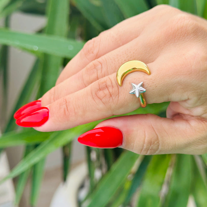 Moon + Star • Ring doble tono