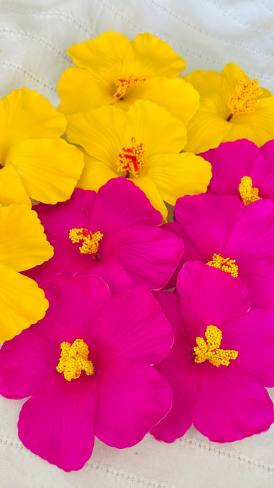 Flor para el pelo • Amarilla / Fushia Magenta