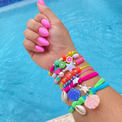 Lycra • caracoles• Pulseras playeras